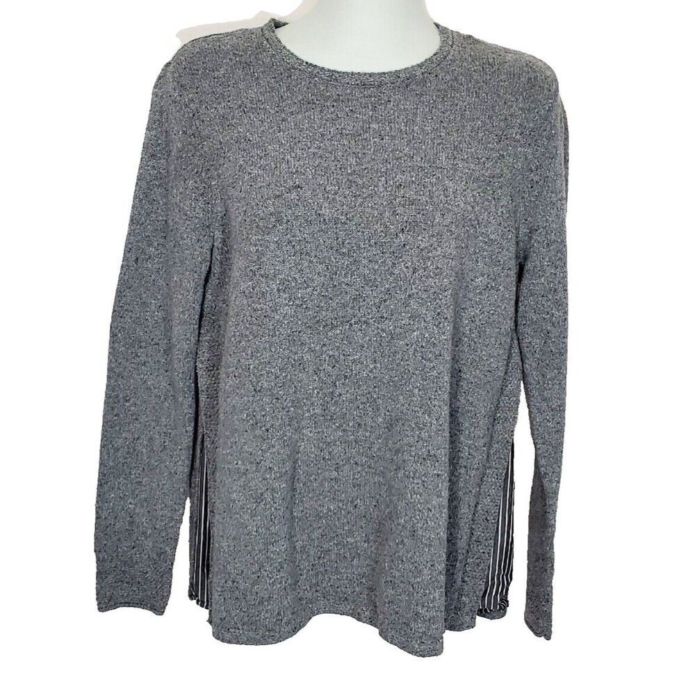 J Jill Sweater Small Gray Pullover Silk Blend Striped Side Insets Preppy Casual